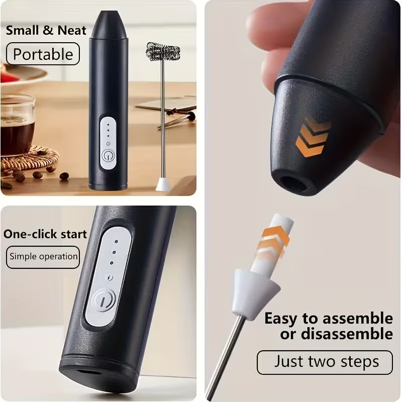 2-in-1 Rechargeable Electric Milk Frother & Egg Beater – USB Powered, 3 Speed Handheld Coffee Mixer