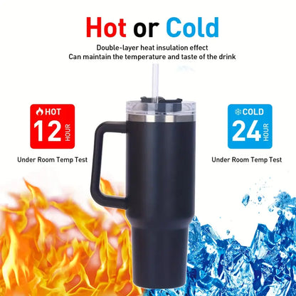 Premium Double Wall Vacuum Insulated Tumbler – Stainless Steel Thermal Water Bottle with Leak-Proof Lid & Straw | Hot & Cold Drink Travel Mug