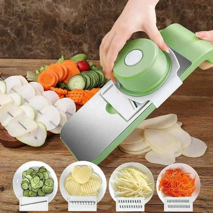 5-in-1 Stainless Steel Vegetable Cutter & Slicer – Multifunction Manual Food Chopper for Onion, Potato, Carrot, Garlic & Fruits