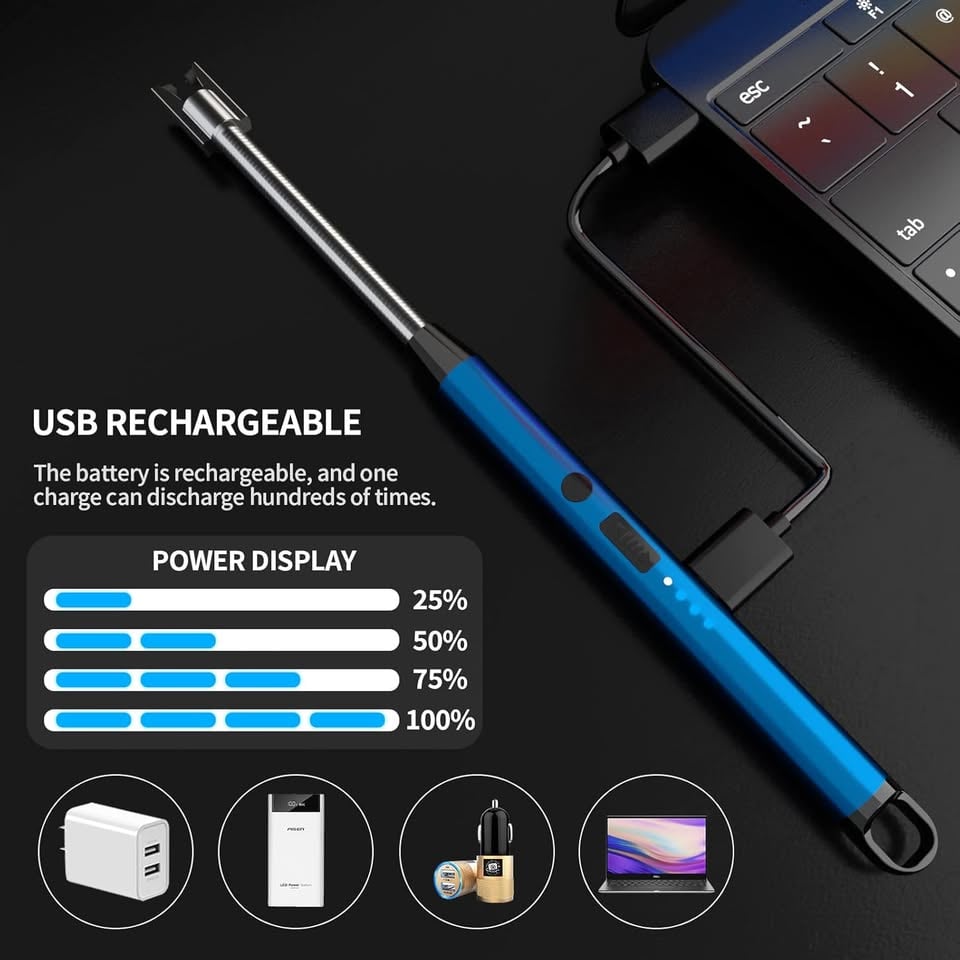 Rechargeable Electric Arc Lighter with 360° Flexible Neck – Windproof Flameless USB Plasma Lighter for Kitchen, BBQ, Candles, Stove & Outdoor Use