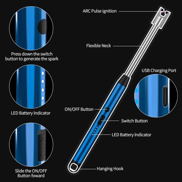 Rechargeable Electric Arc Lighter with 360° Flexible Neck – Windproof Flameless USB Plasma Lighter for Kitchen, BBQ, Candles, Stove & Outdoor Use