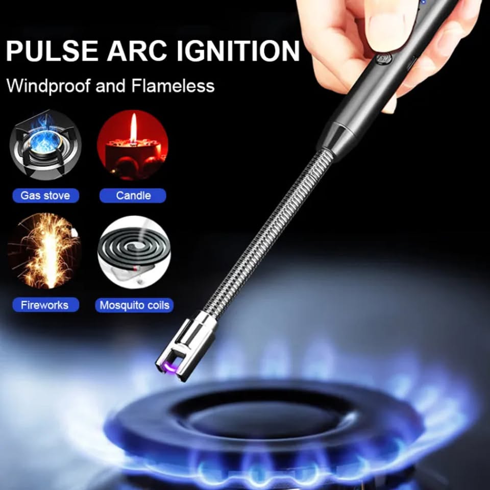 Rechargeable Electric Arc Lighter with 360° Flexible Neck – Windproof Flameless USB Plasma Lighter for Kitchen, BBQ, Candles, Stove & Outdoor Use