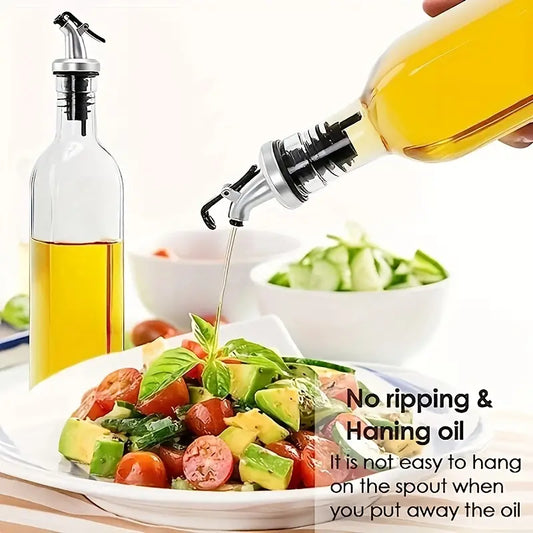 500ml Premium Glass Oil Dispenser Bottle with Stainless Steel Spout & Dustproof Cap – Leak-Proof, BPA-Free, Easy Pour Olive Oil & Vinegar Container for Kitchen Cooking, Salad, BBQ, and Grilling