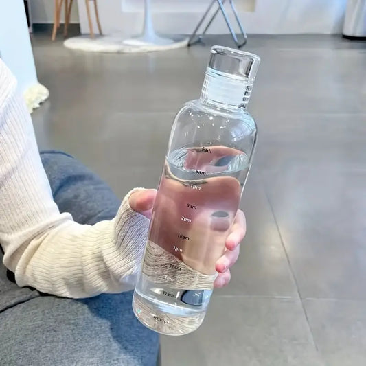 500ml Borosilicate Time Marker Water Bottle – Leakproof, BPA-Free Glass, Stylish & Durable – Ideal for Office, School, Gym & Travel