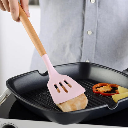12 Pcs Premium Silicone Kitchen Utensil Set with Wooden Handle & Holder