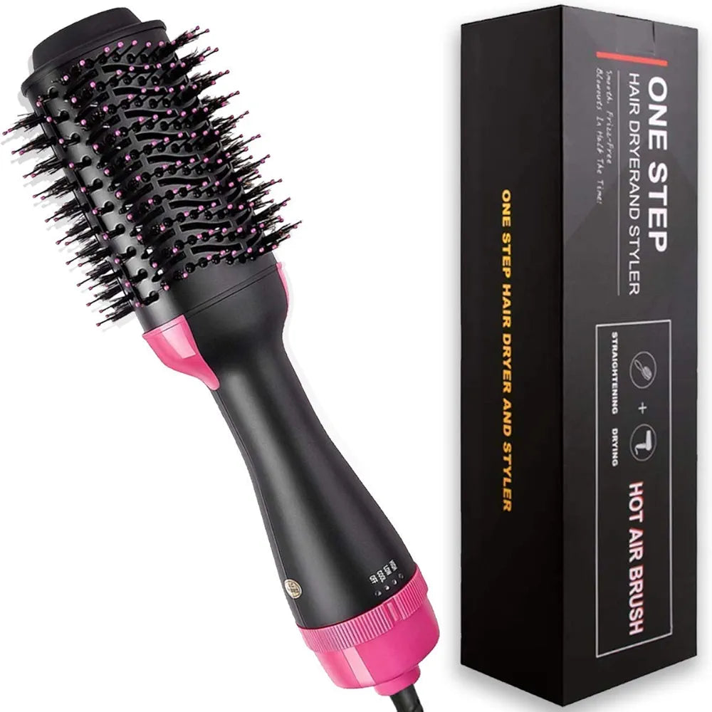 4-in-1 Professional Hot Air Brush – Hair Dryer, Straightener & Curler | Ionic Volumizer Blow Dryer Brush (1200W) – Frizz-Free Smooth Hair