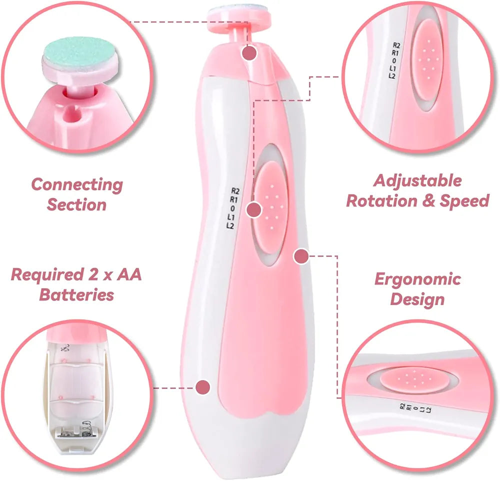 6-in-1 Electric Baby Nail Trimmer Set with LED Light | Safe Baby Nail File, Manicure & Pedicure Kit for Newborns