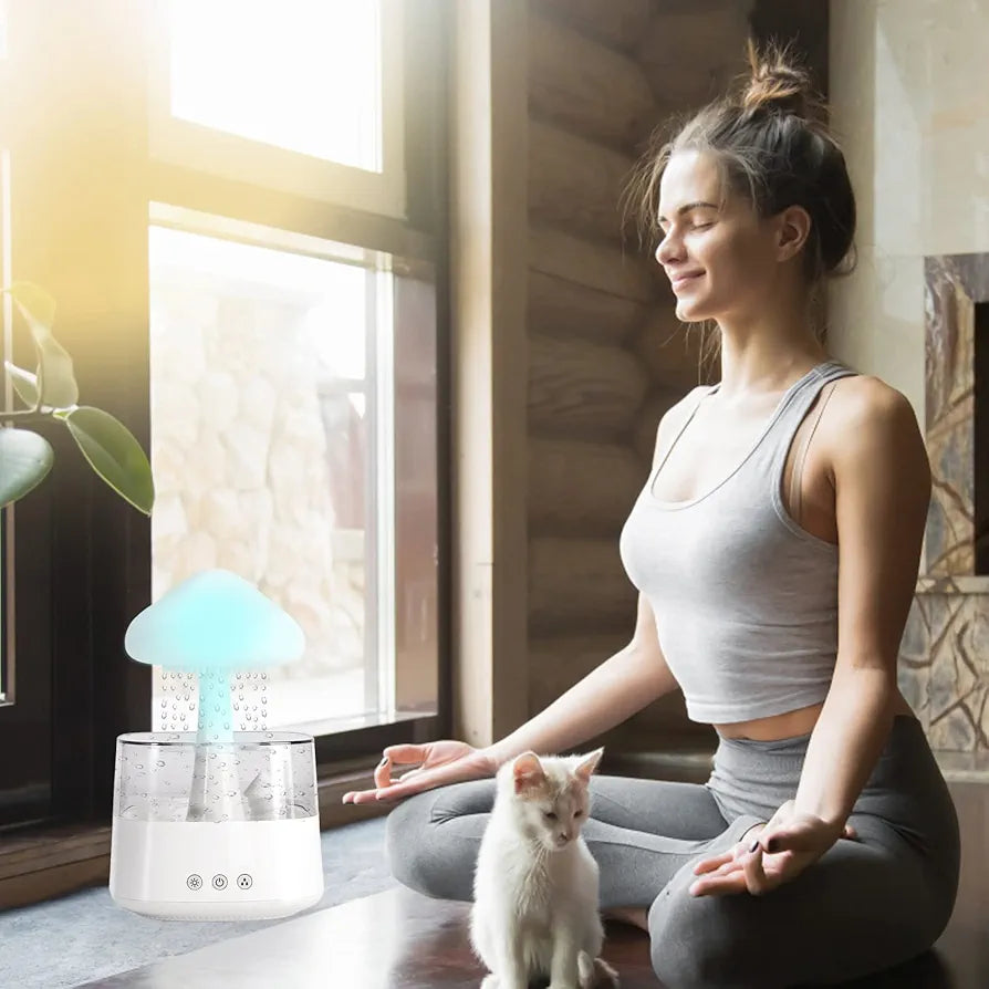 Mushroom Rain Cloud Humidifier & Oil Diffuser – 450ml, 7 Colors, Rain Sounds, Remote Control for Bedroom Relaxation