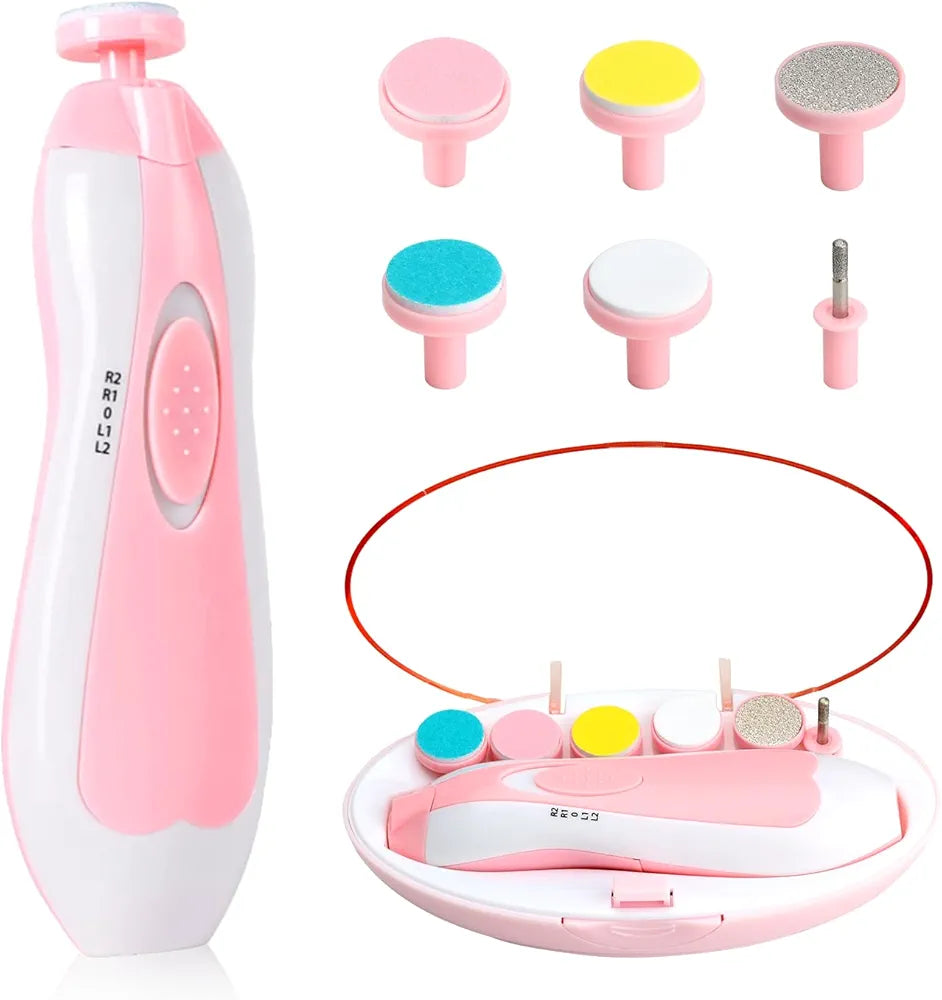 6-in-1 Electric Baby Nail Trimmer Set with LED Light | Safe Baby Nail File, Manicure & Pedicure Kit for Newborns