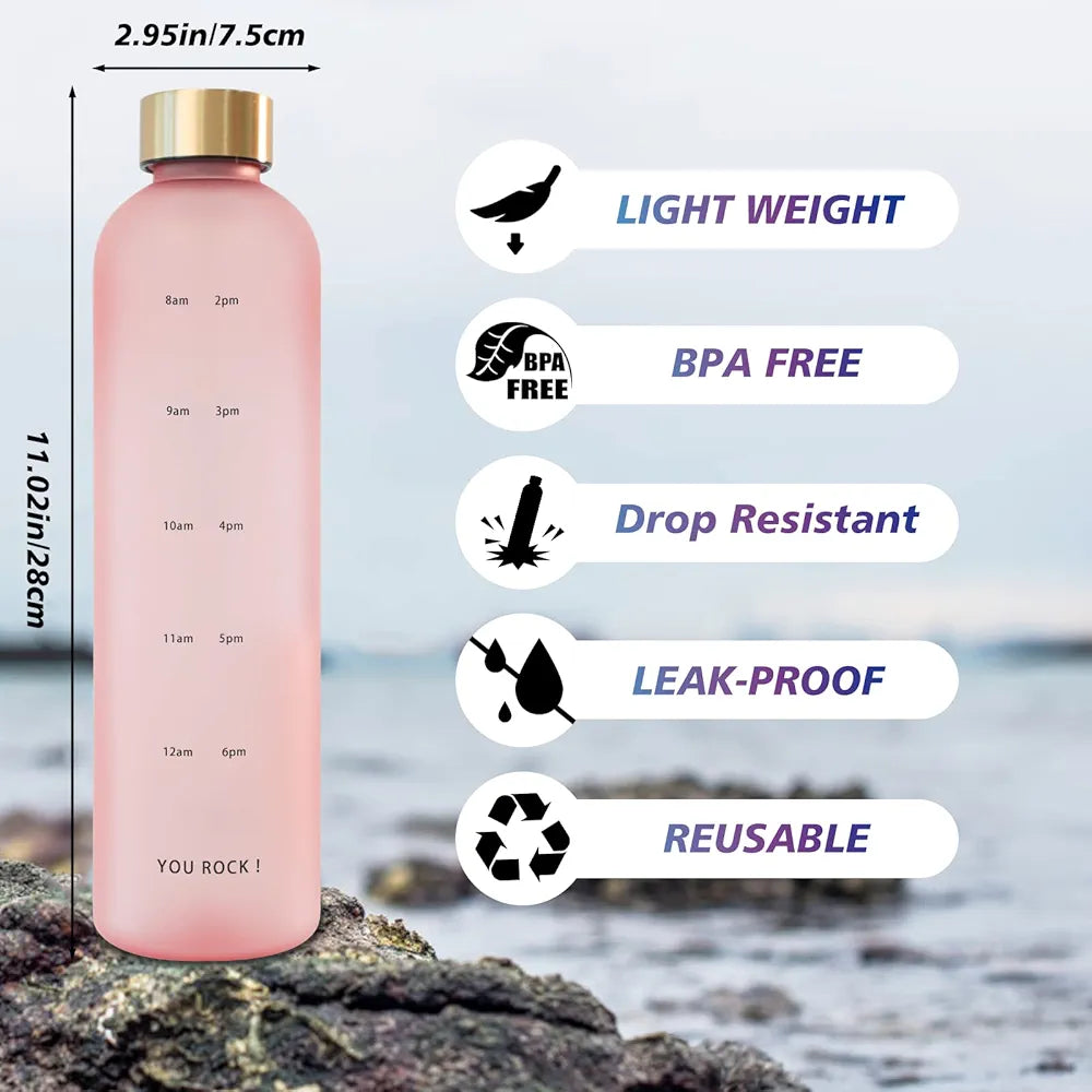 1L Motivational Time Marker Water Bottle – BPA-Free Tritan Sports Bottle for Gym, Running, Fitness & Daily Hydration