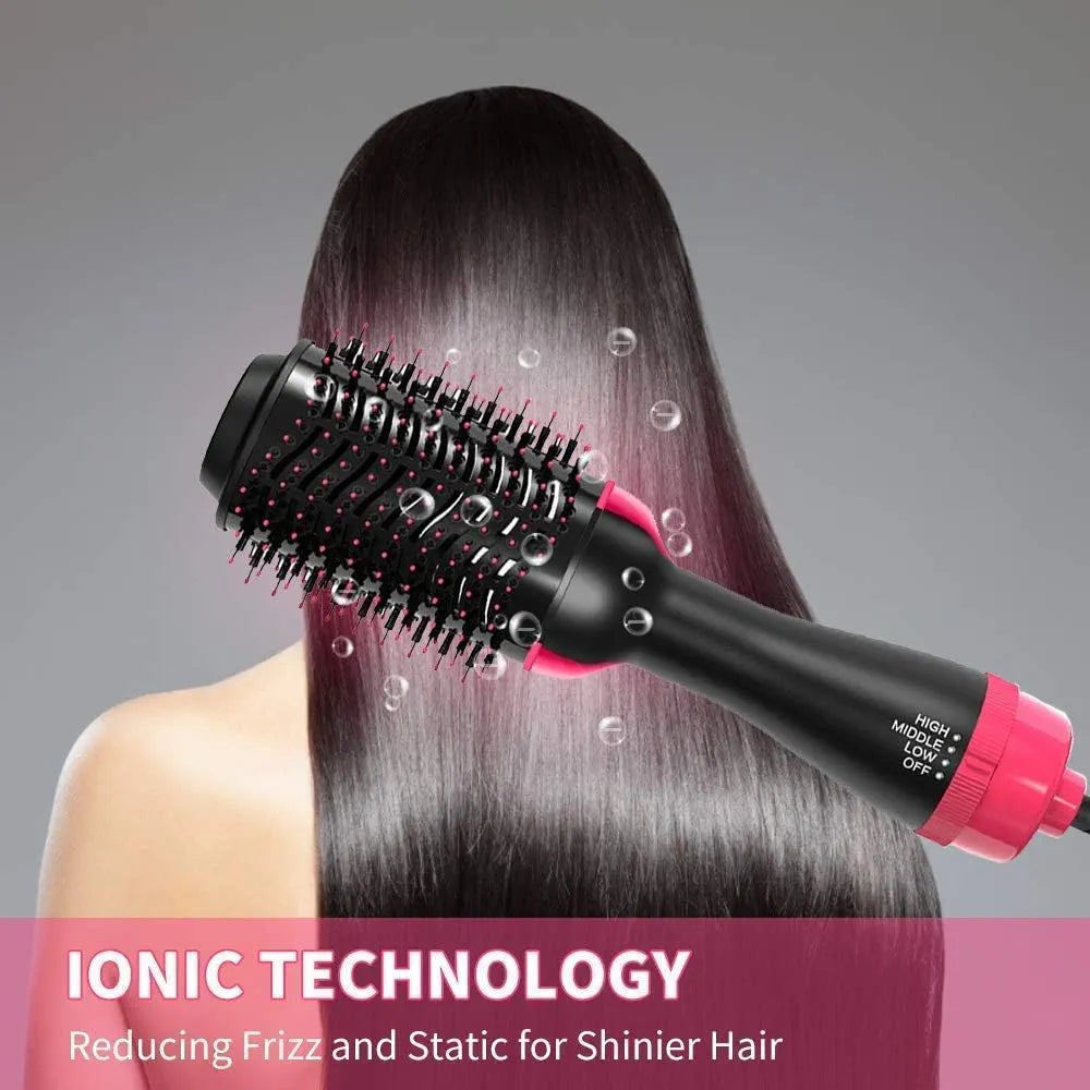 4-in-1 Professional Hot Air Brush – Hair Dryer, Straightener & Curler | Ionic Volumizer Blow Dryer Brush (1200W) – Frizz-Free Smooth Hair