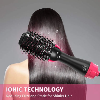 4-in-1 Professional Hot Air Brush – Hair Dryer, Straightener & Curler | Ionic Volumizer Blow Dryer Brush (1200W) – Frizz-Free Smooth Hair