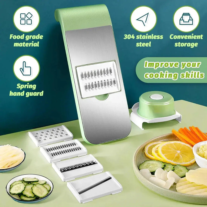 5-in-1 Stainless Steel Vegetable Cutter & Slicer – Multifunction Manual Food Chopper for Onion, Potato, Carrot, Garlic & Fruits