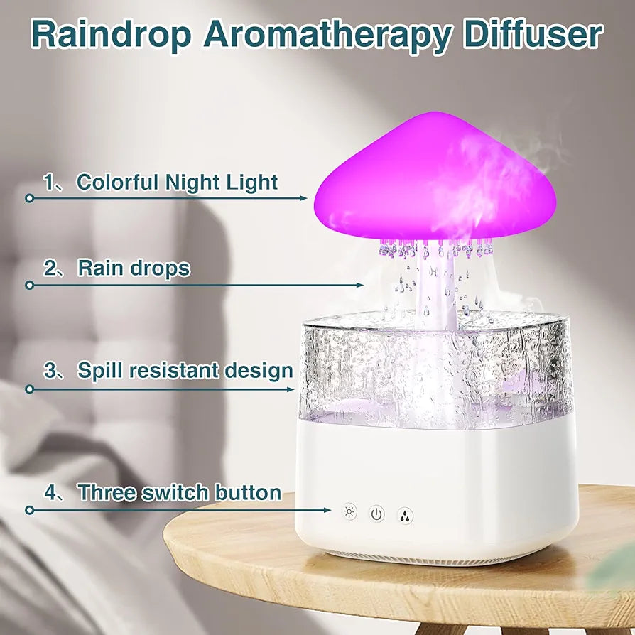 Mushroom Rain Cloud Humidifier & Oil Diffuser – 450ml, 7 Colors, Rain Sounds, Remote Control for Bedroom Relaxation