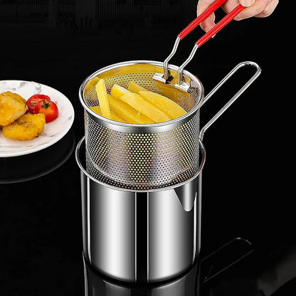 1200ML Stainless Steel Deep Fryer Pot with Strainer Basket – Oil-Saving Frying Pan for French Fries, Chicken & More