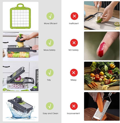 16-in-1 Vegetable Chopper & Slicer Set with Container – Multifunctional Manual Food Cutter
