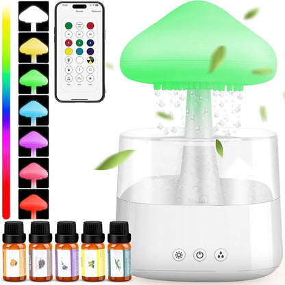 Mushroom Rain Cloud Humidifier & Oil Diffuser – 450ml, 7 Colors, Rain Sounds, Remote Control for Bedroom Relaxation