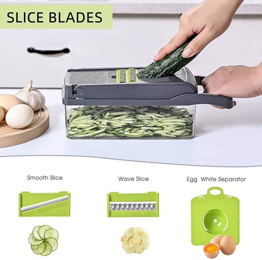 16-in-1 Vegetable Chopper & Slicer Set with Container – Multifunctional Manual Food Cutter