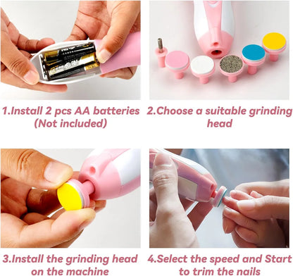 6-in-1 Electric Baby Nail Trimmer Set with LED Light | Safe Baby Nail File, Manicure & Pedicure Kit for Newborns
