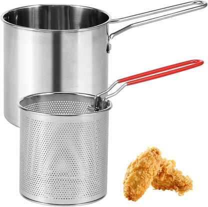 1200ML Stainless Steel Deep Fryer Pot with Strainer Basket – Oil-Saving Frying Pan for French Fries, Chicken & More