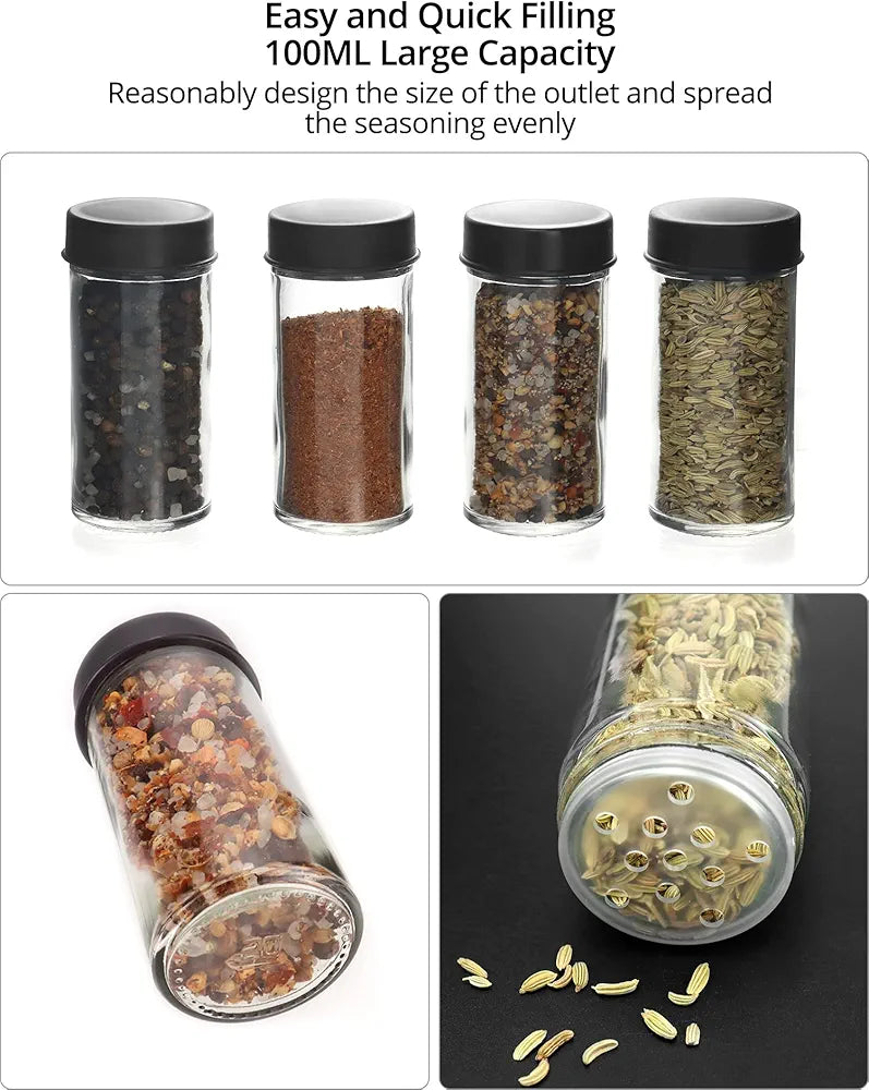 360° Rotating Spice Rack with 18 Glass Jars – Space-Saving Kitchen Organizer for Countertop & Cabinet | Airtight Seasoning Jar Set with Labels