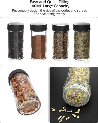 360° Rotating Spice Rack with 18 Glass Jars – Space-Saving Kitchen Organizer for Countertop & Cabinet | Airtight Seasoning Jar Set with Labels