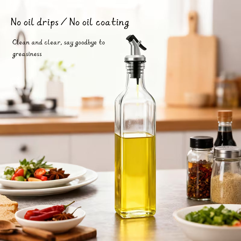 500ml Premium Glass Oil Dispenser Bottle with Stainless Steel Spout & Dustproof Cap