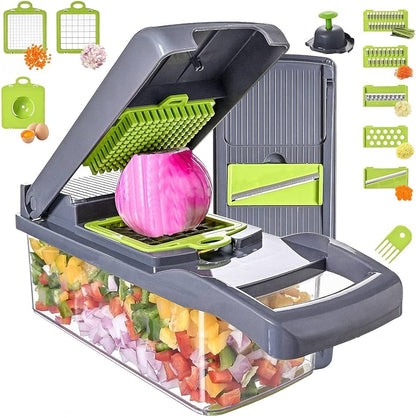 16-in-1 Vegetable Chopper & Slicer Set with Container – Multifunctional Manual Food Cutter