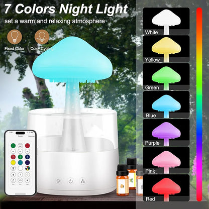 Mushroom Rain Cloud Humidifier & Oil Diffuser – 450ml, 7 Colors, Rain Sounds, Remote Control for Bedroom Relaxation