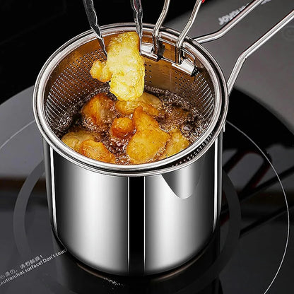 1200ML Stainless Steel Deep Fryer Pot with Strainer Basket – Oil-Saving Frying Pan for French Fries, Chicken & More