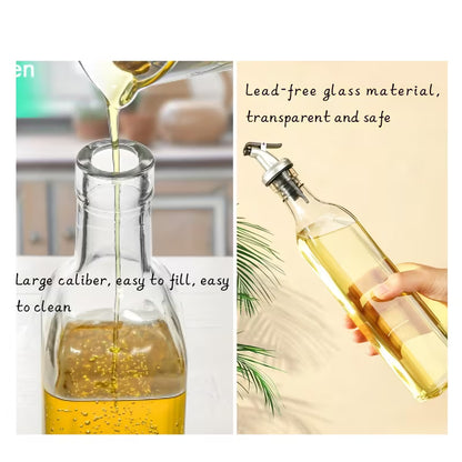 500ml Premium Glass Oil Dispenser Bottle with Stainless Steel Spout & Dustproof Cap