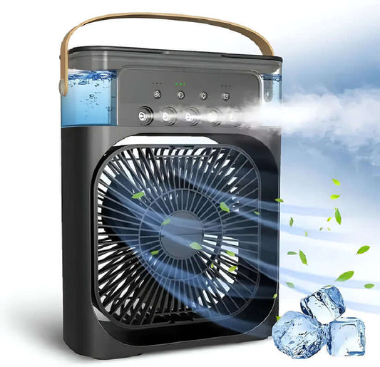 Mini Air Cooler Fan 3-in-1 USB Mist Humidifier 7-Color LED Portable & Quiet