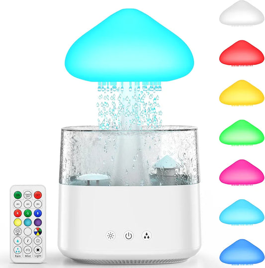 Rain Cloud Humidifier with Essential Oil Diffuser – 2-in-1 450ml Water Drip Aroma Diffuser | LED 7 Colors, Soothing Raindrop Sound, Auto Shut-Off, Remote Control for Relaxing Sleep & Meditation