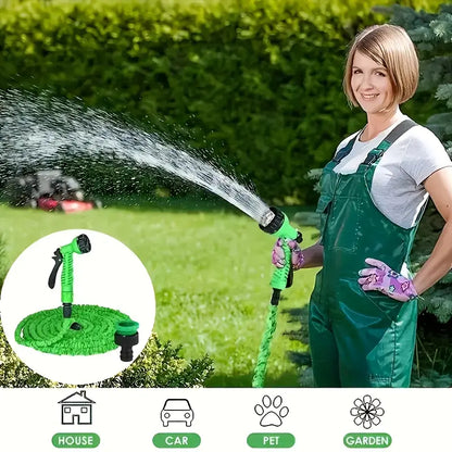 100ft Expandable Garden Hose with 7-Function Spray Gun – Lightweight, Tangle-Free & Leak-Proof for Gardening & Car Wash