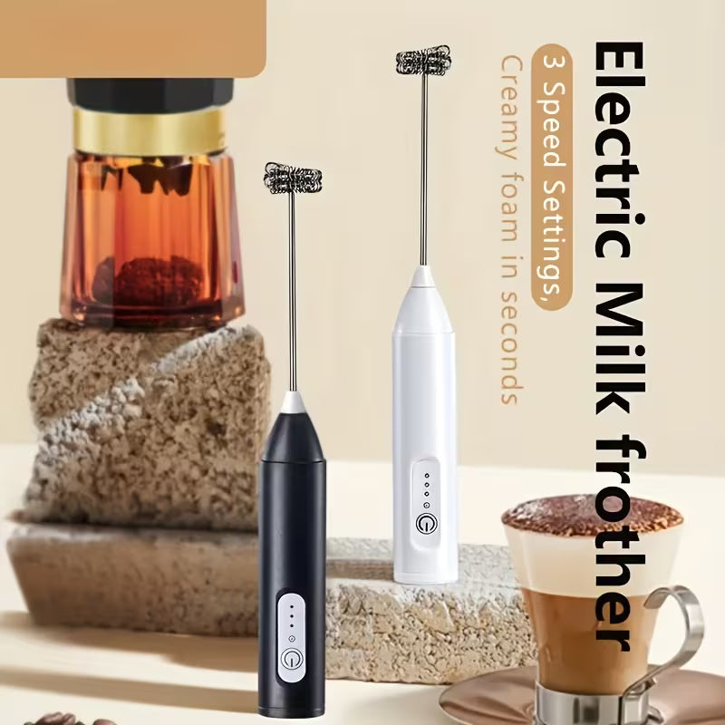 2-in-1 Rechargeable Electric Milk Frother & Egg Beater – USB Powered, 3 Speed Handheld Coffee Mixer
