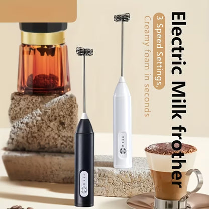 2-in-1 Rechargeable Electric Milk Frother & Egg Beater – USB Powered, 3 Speed Handheld Coffee Mixer