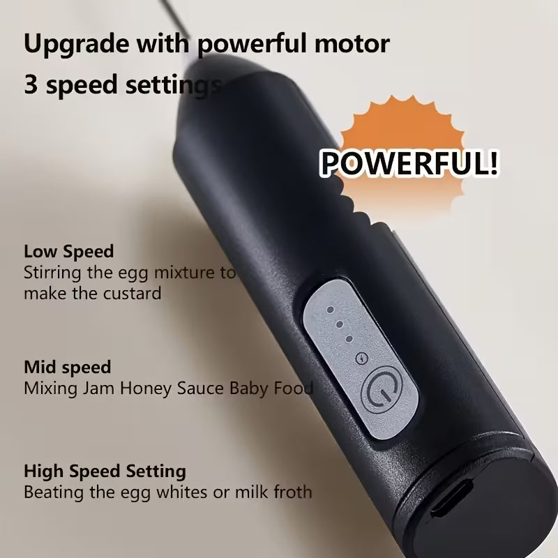 2-in-1 Rechargeable Electric Milk Frother & Egg Beater – USB Powered, 3 Speed Handheld Coffee Mixer