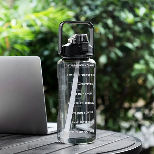 2L Motivational Water Bottle with Straw & Time Marker – BPA-Free, Leakproof, Unbreakable, Gym/Office/Outdoor Bottle (Multicolor)